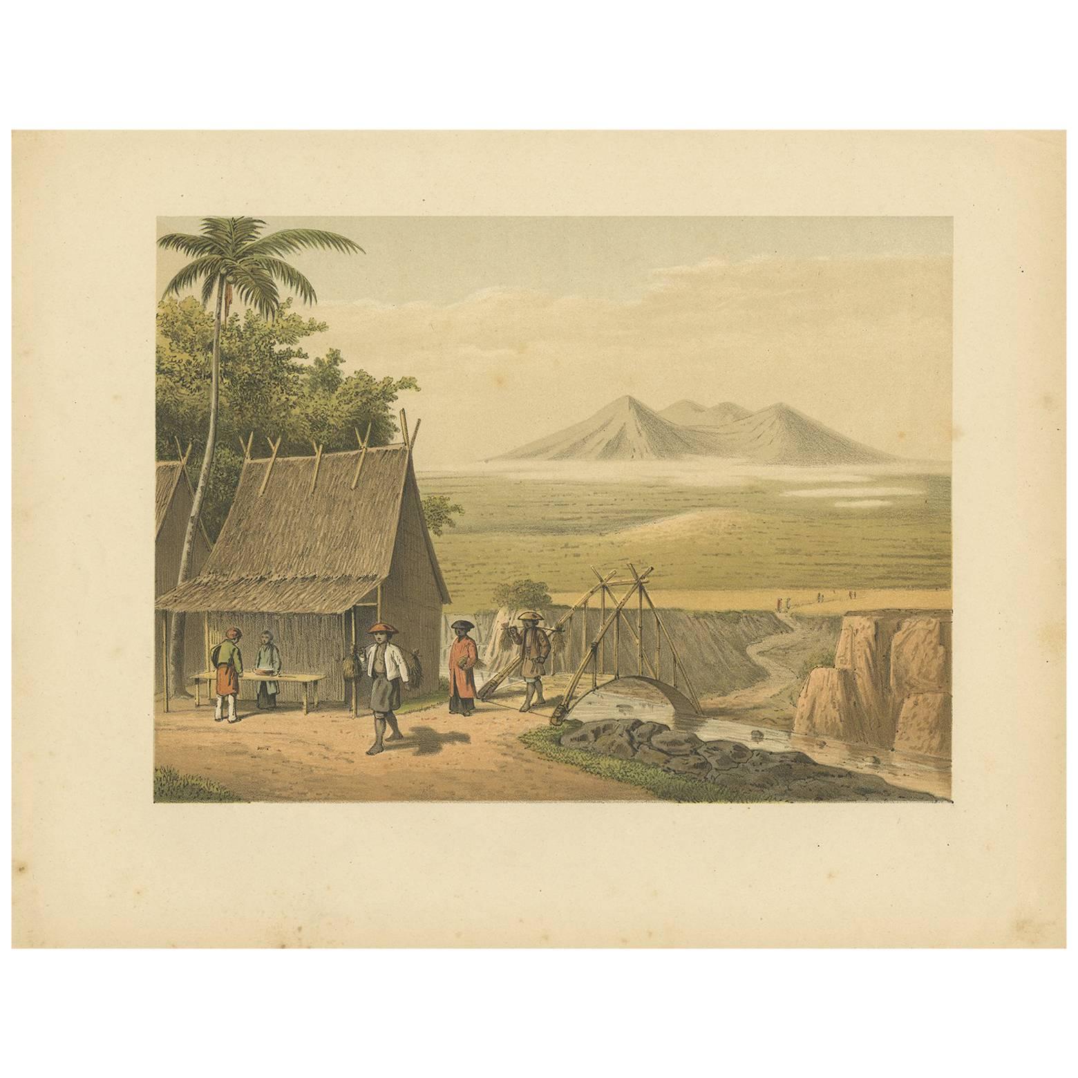 Antique Print of the Cipancar River ‘Java’ by M.T.H. Perelaer, 1888 For Sale