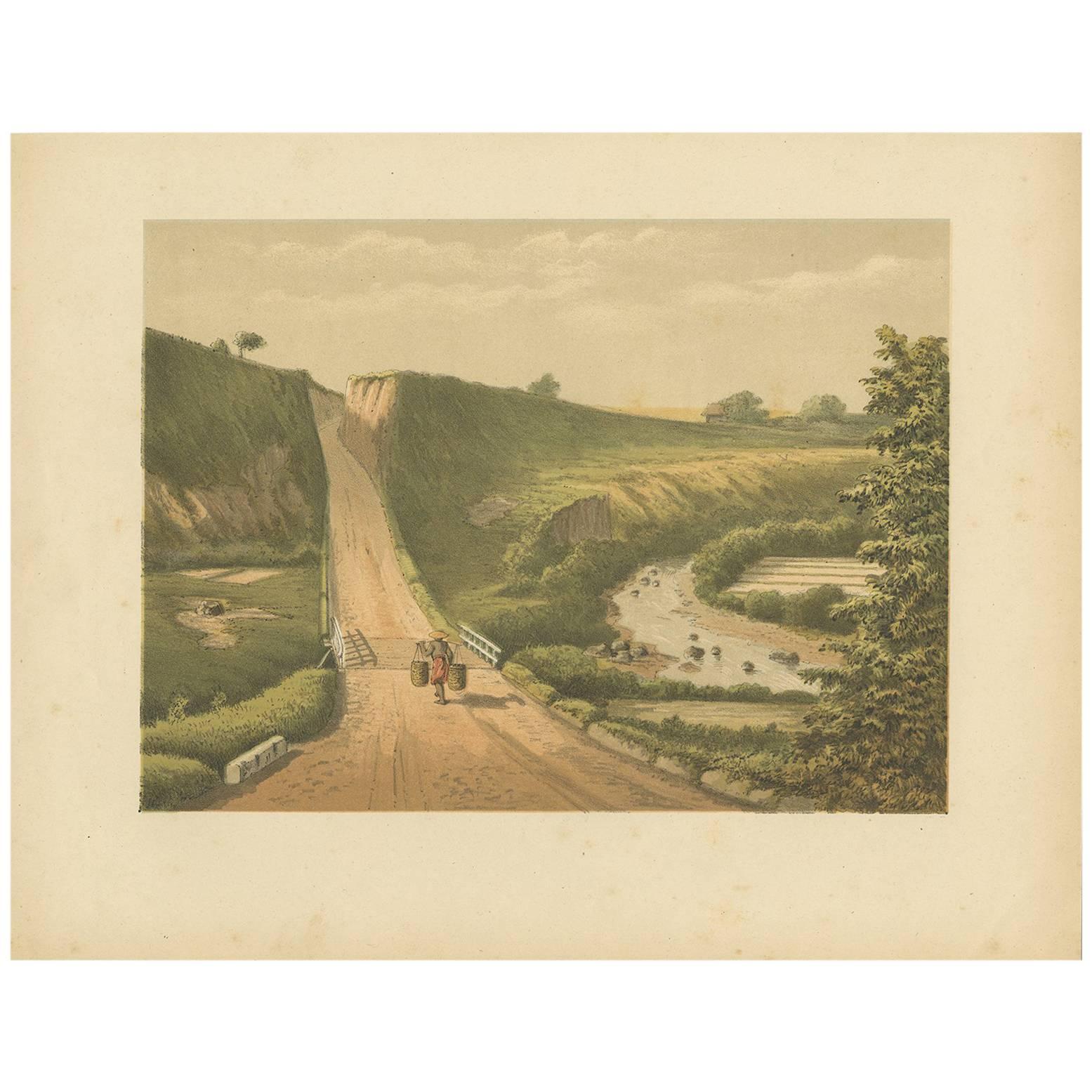 Antique Print of a Road near Cipanas 'Java' by M.T.H. Perelaer, 1888 For Sale