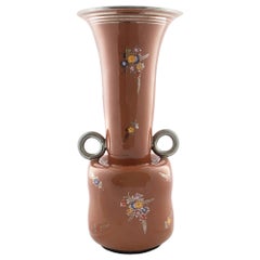 Vintage Brown Lacquered and Hand Painted Terracotta Deruta Vase, Italy