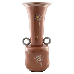 Used Brown Lacquered and Hand Painted Terracotta Deruta Amphora Vase, Italy