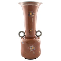 Brown Lacquered and Hand Painted Terracotta Deruta Amphora Vase, Italy