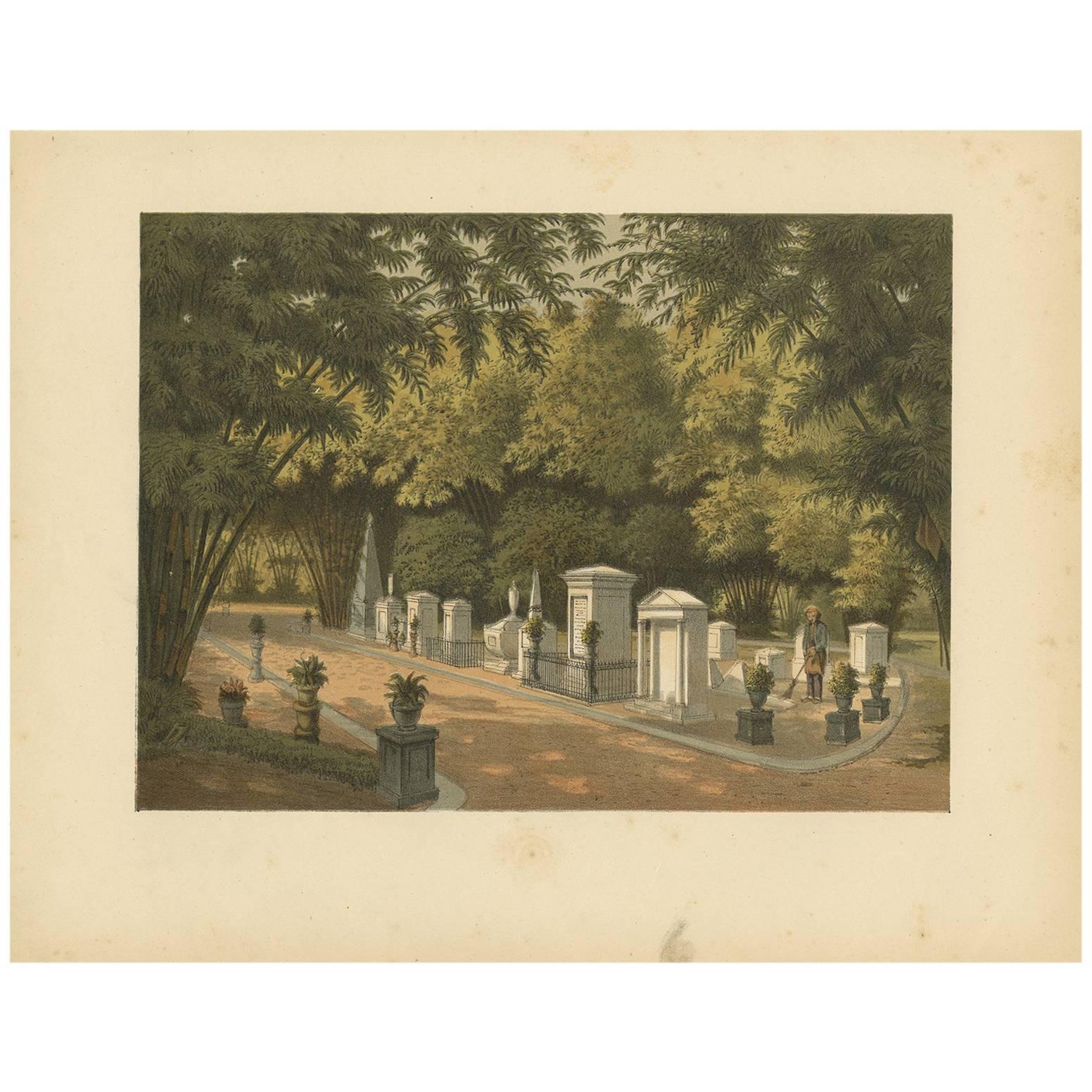 Antique Print of a Cemetery in Buitenzorg by M.T.H. Perelaer, 1888 For Sale