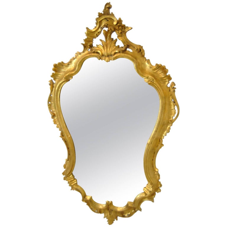 Antique Carved Wood French Mirror In Gold Leaf