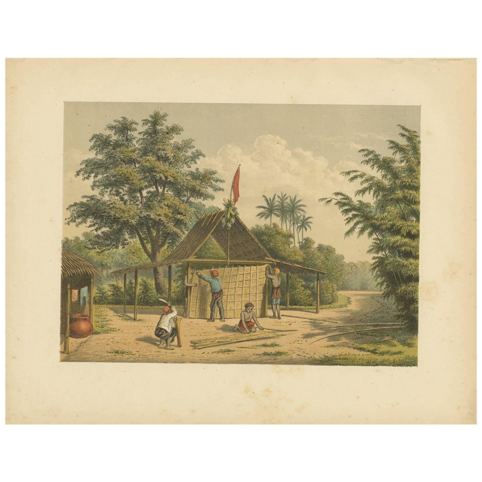 Antique Print of Kampong Djambattan 'Java' by M.T.H. Perelaer, 1888