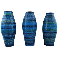 Bitossi, Rimini Blue, Three Large Ceramic Vases, Designed by Aldo Londi