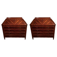 18th Century Pair of Italian Inlaid Walnut Chests of Drawers with Secretaire