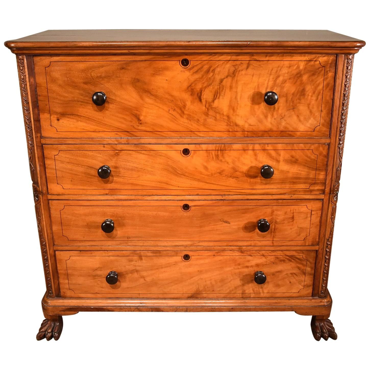 Regency Period Camphorwood Campaign Secretaire Chest of Drawers For Sale