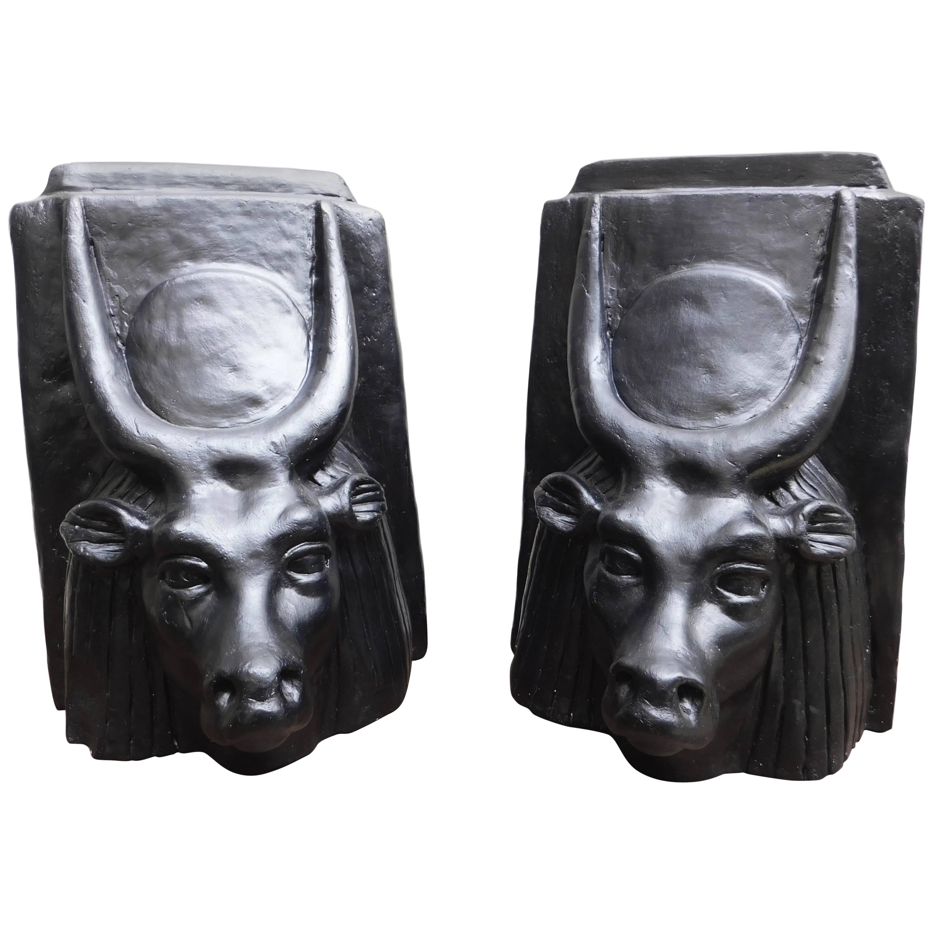 Pair of Bulls Head Egyptian Revival Sculptures of the God Apis For Sale