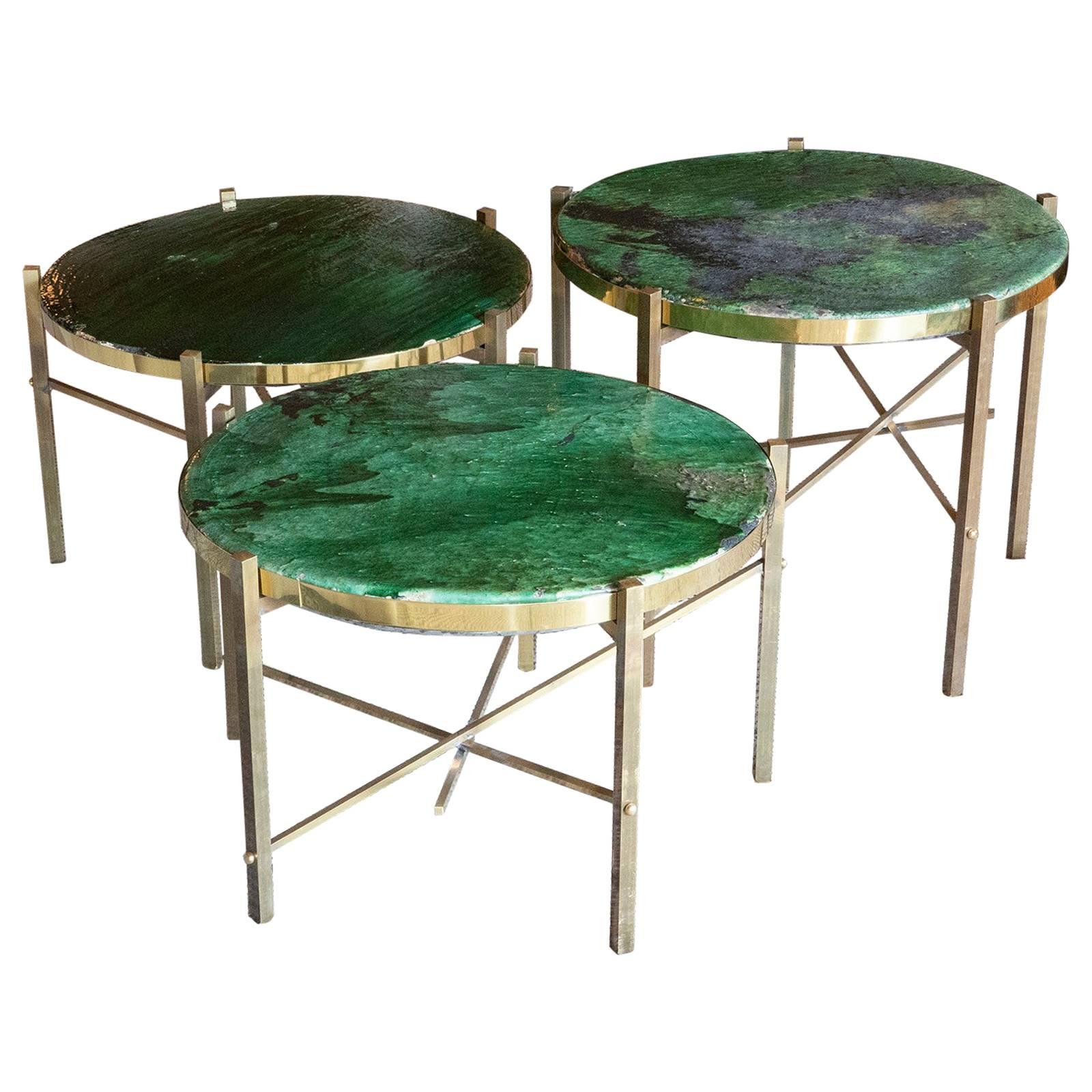 Set of Green Glazed Ceramic Coffee Tables