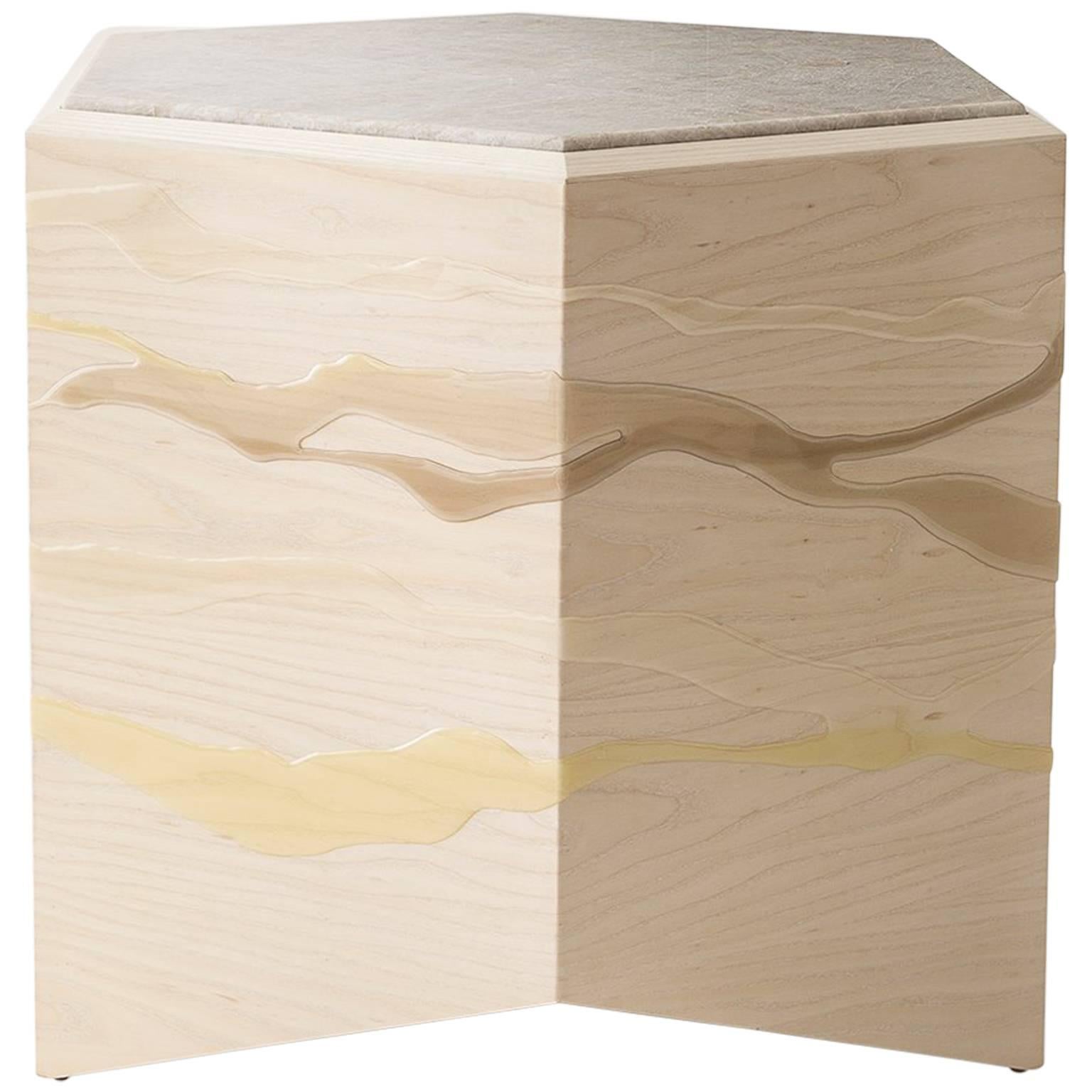 Custom Drip/Fold Side Table, Ash Plywood with Custom Resin and Custom Top For Sale