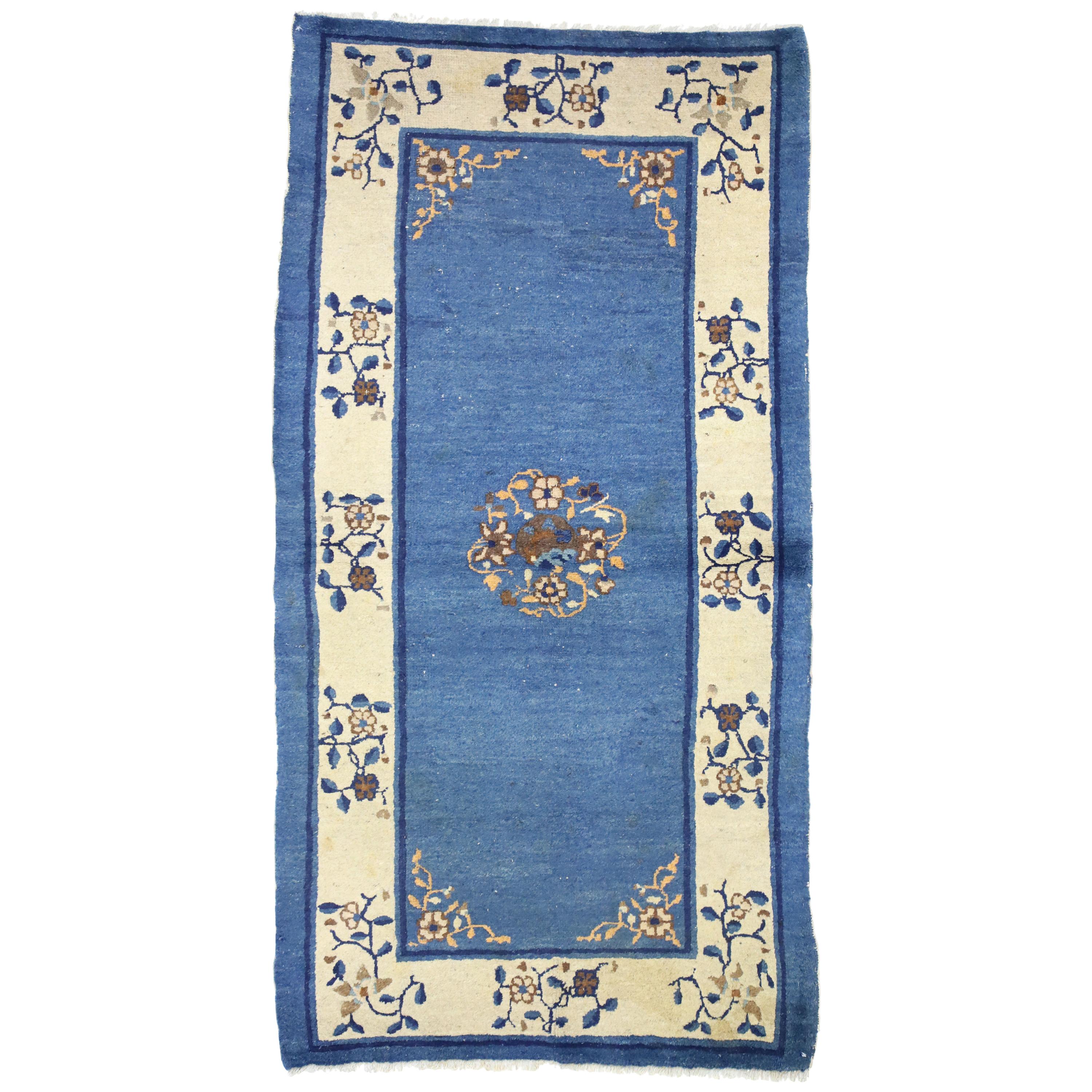 Antique Chinese Peking Accent Rug with Neoclassical Chinoiserie Style For Sale