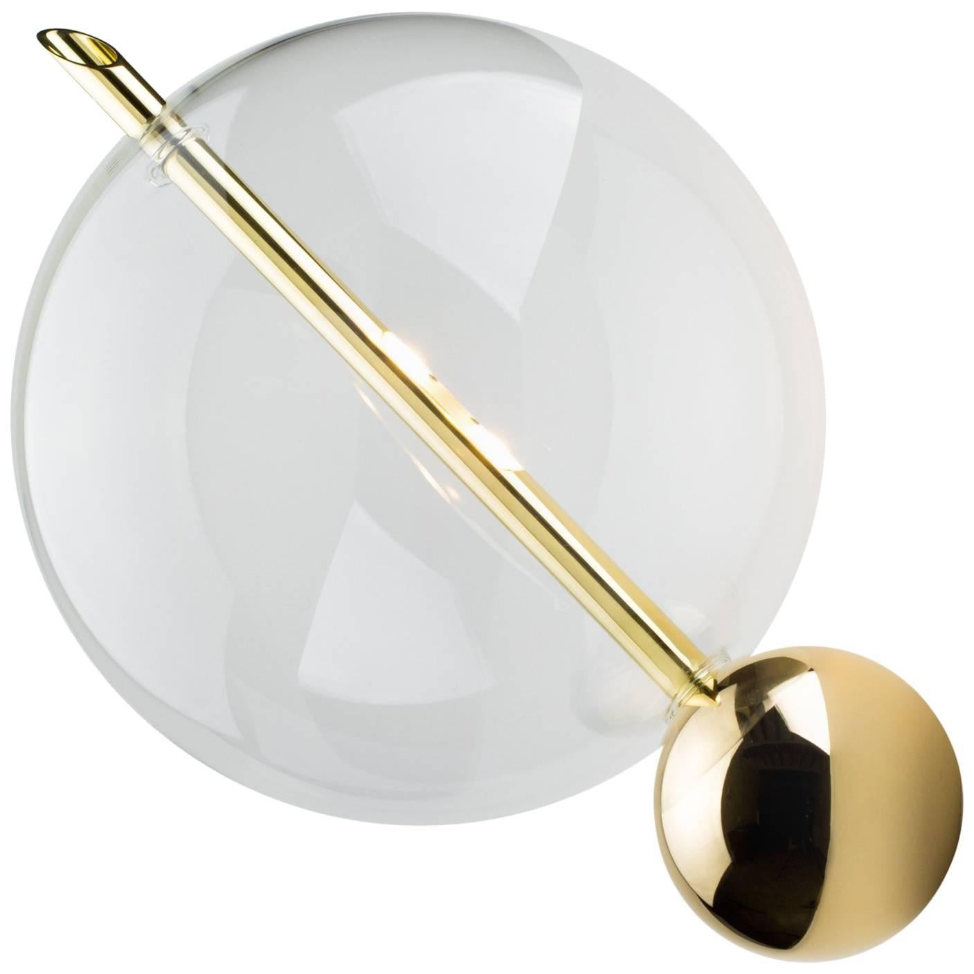 Lune One Light Contemporary Sconce / Wall Light Polished Brass Handblown Glass For Sale