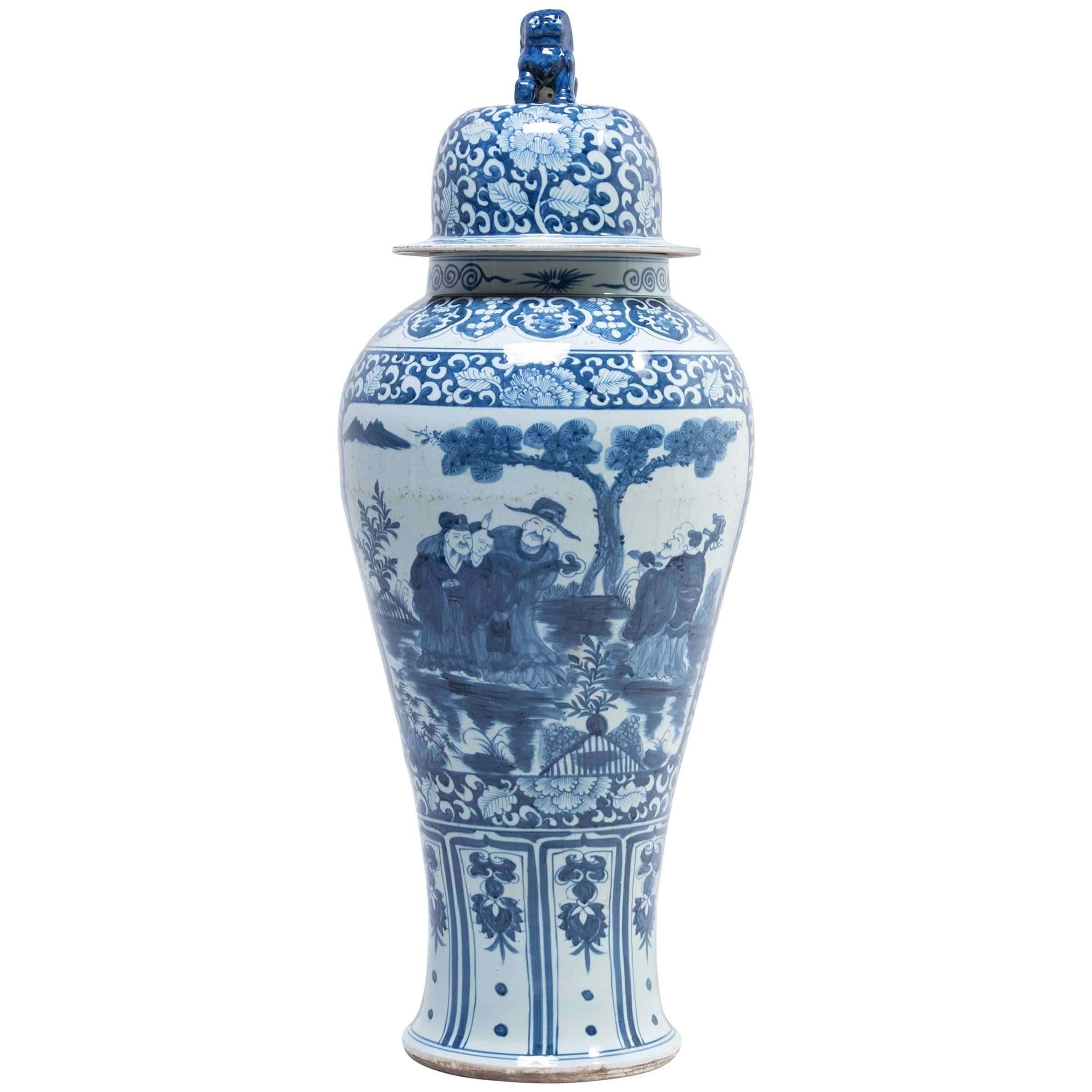 Blue and White Ginger Jar with Shizi and Landscape Portraits