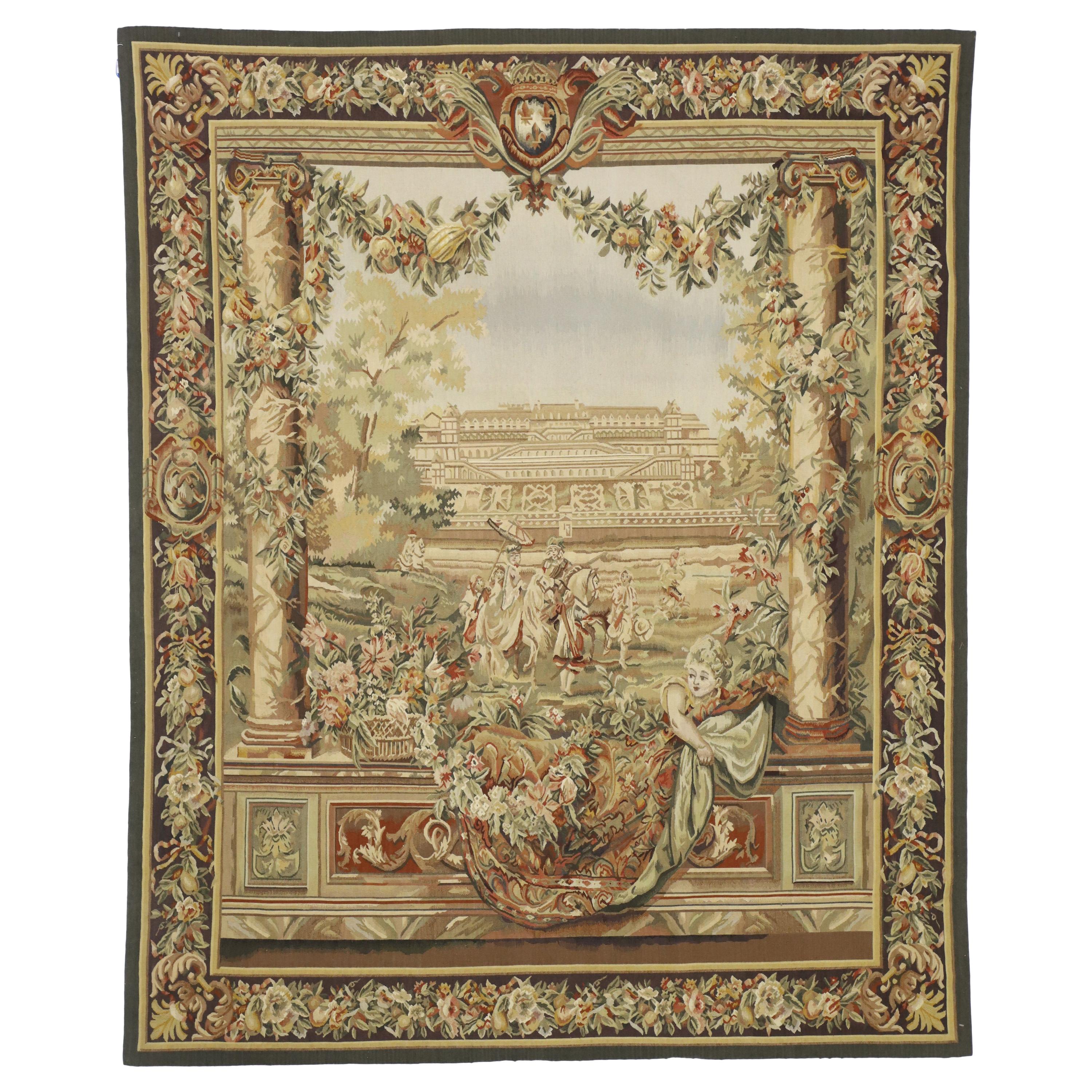 Gobelins Inspired Chateau Neuf Saint-Germain Tapestry with Louis XIV Style For Sale