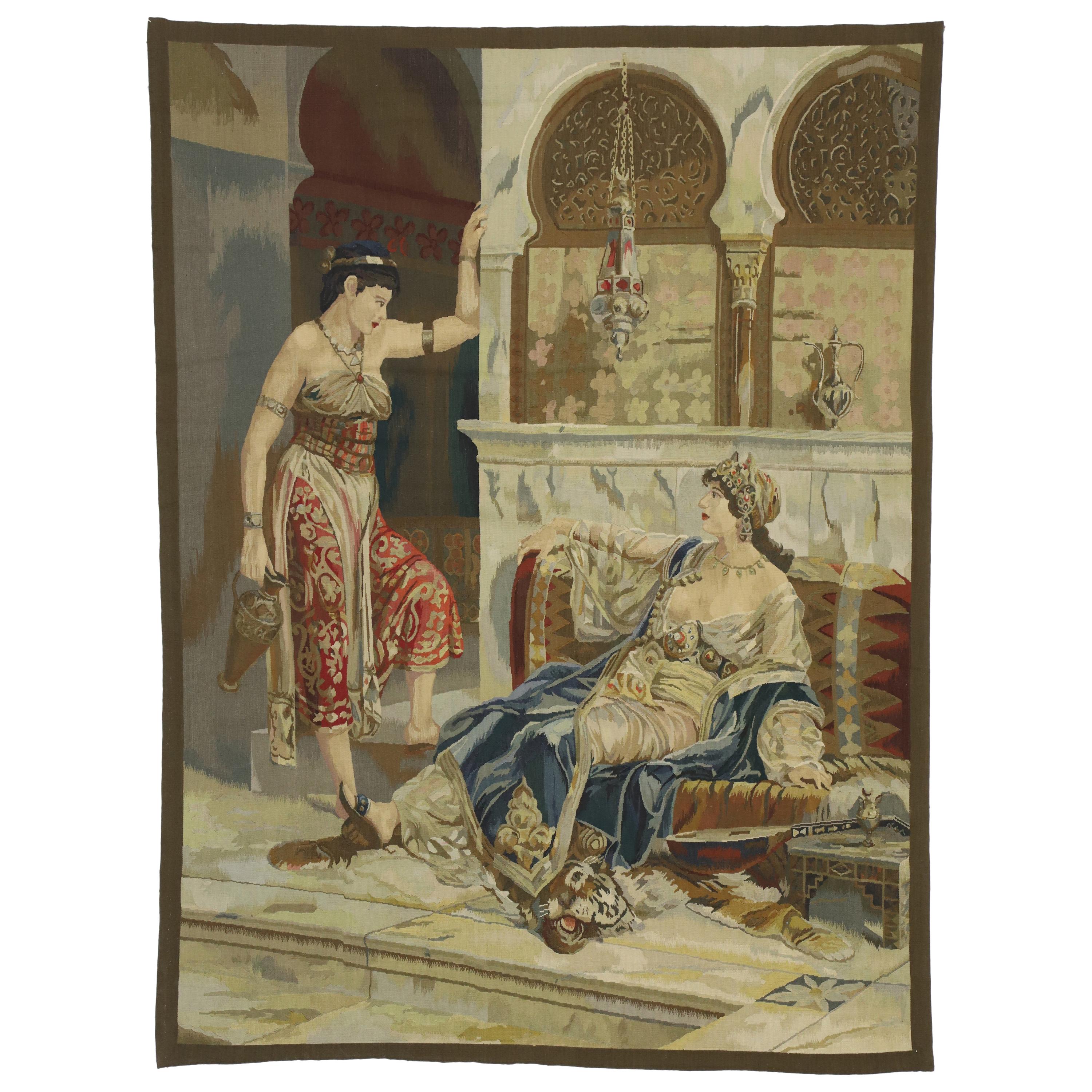 Imperial Harem Odalisque Tapestry with Ottoman Empire Style, Wall Hanging For Sale