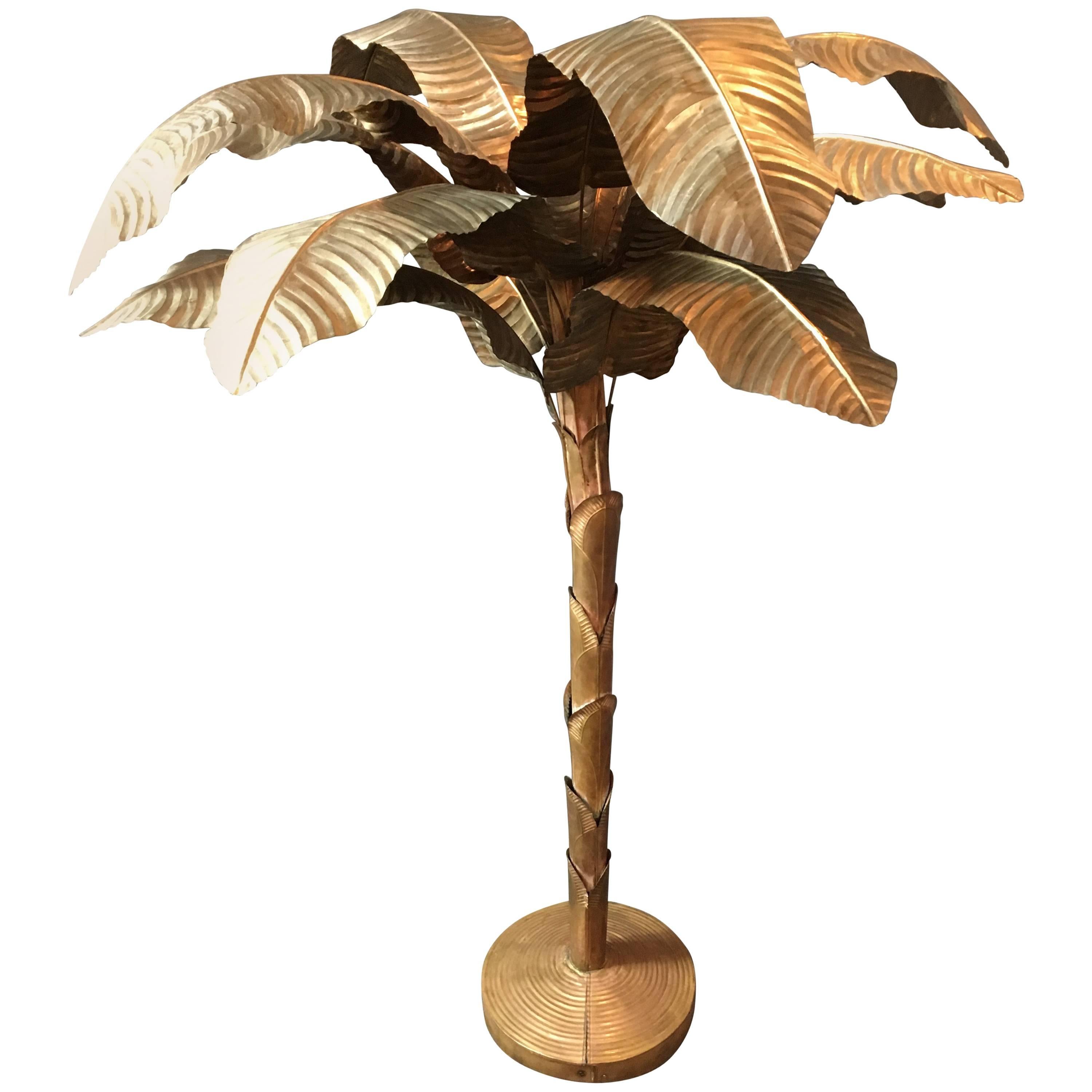 Huge Midcentury Brass and Copper Banana Palm Tree