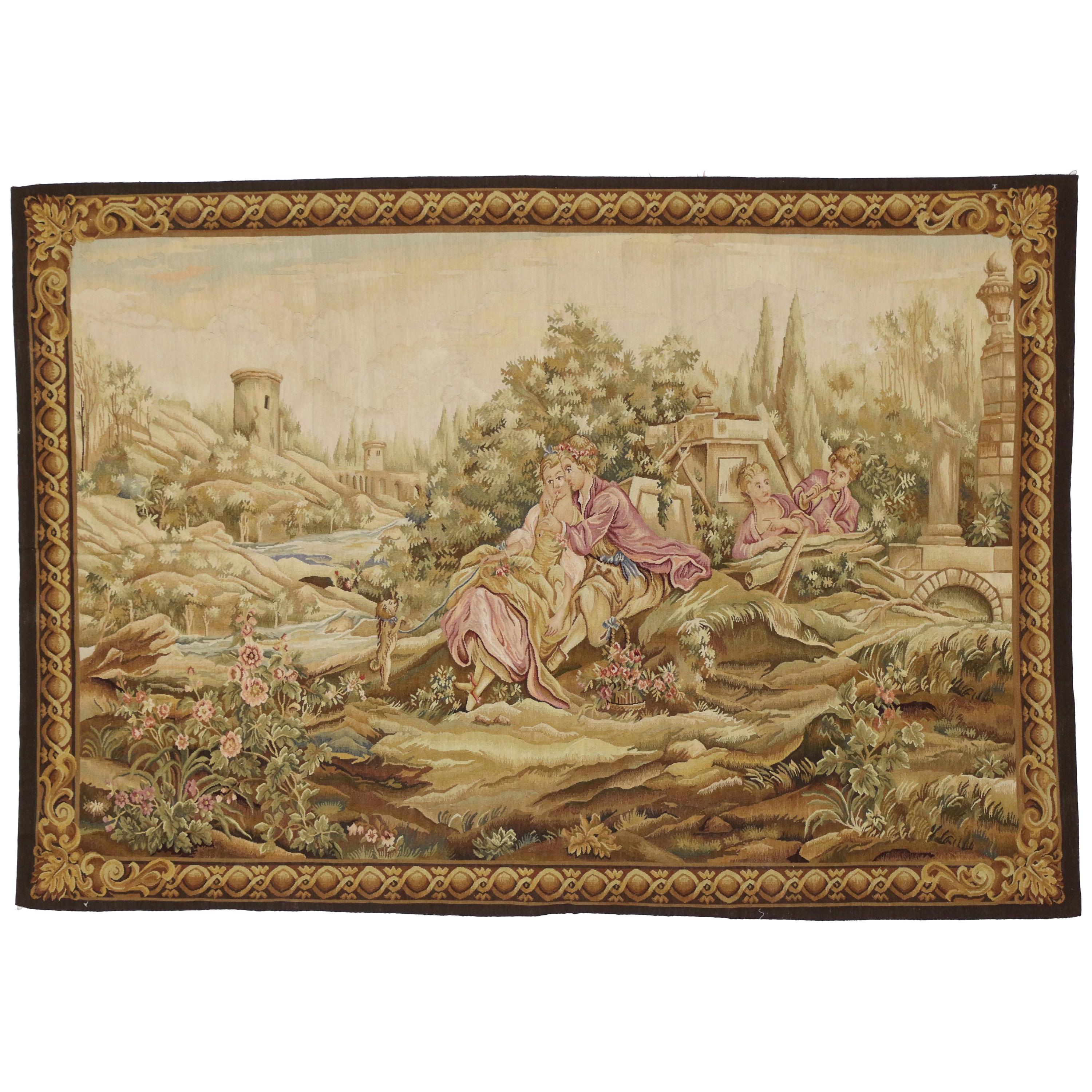 New Louis XV Style Tapestry Inspired by Noble Pastorale Series, Francois Boucher For Sale