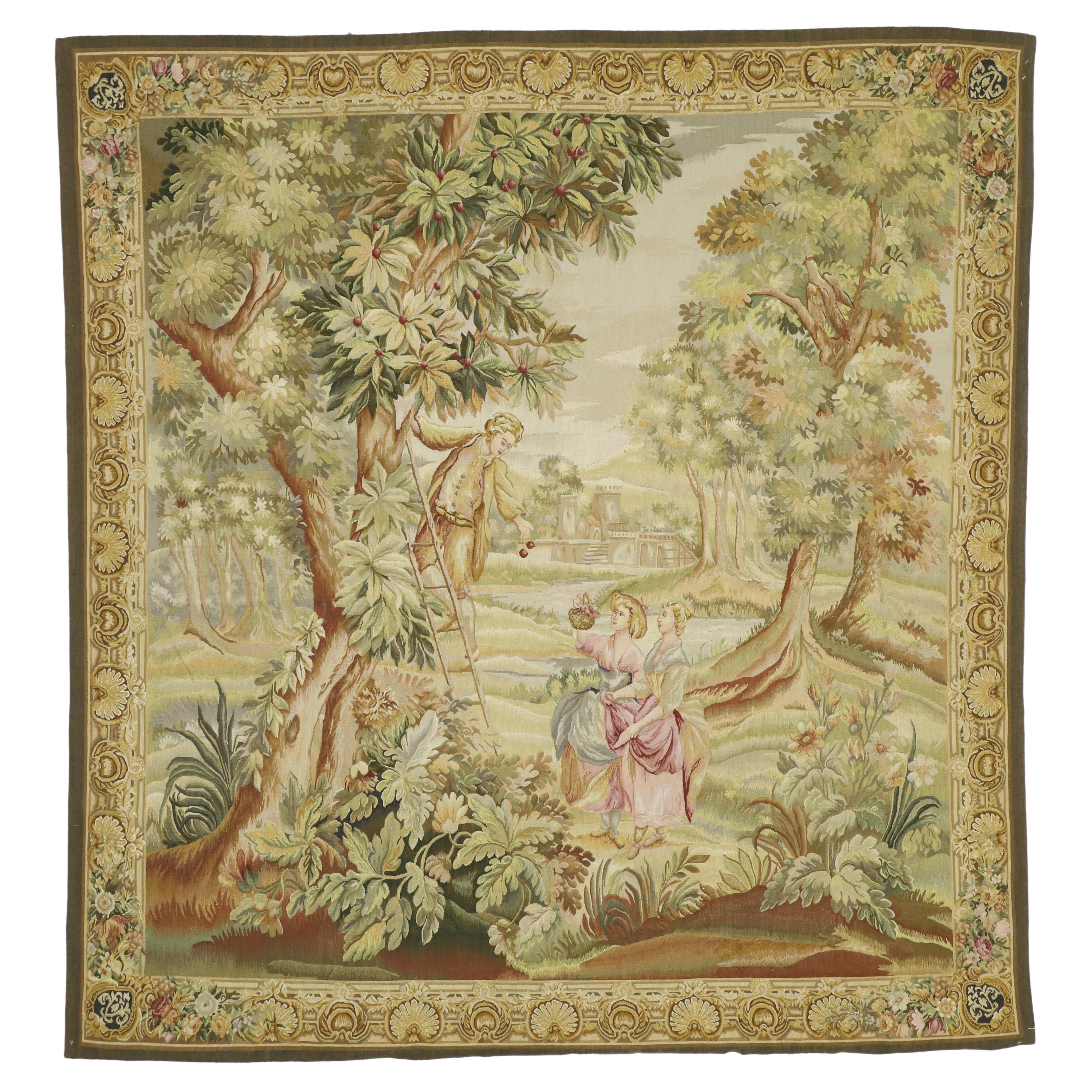 French Style Tapestry Inspired by 'La Cueillette des Cerises', Francois Boucher For Sale