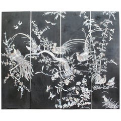 Four Chinese Wooden Panels with Beautiful Nacre Incrustations