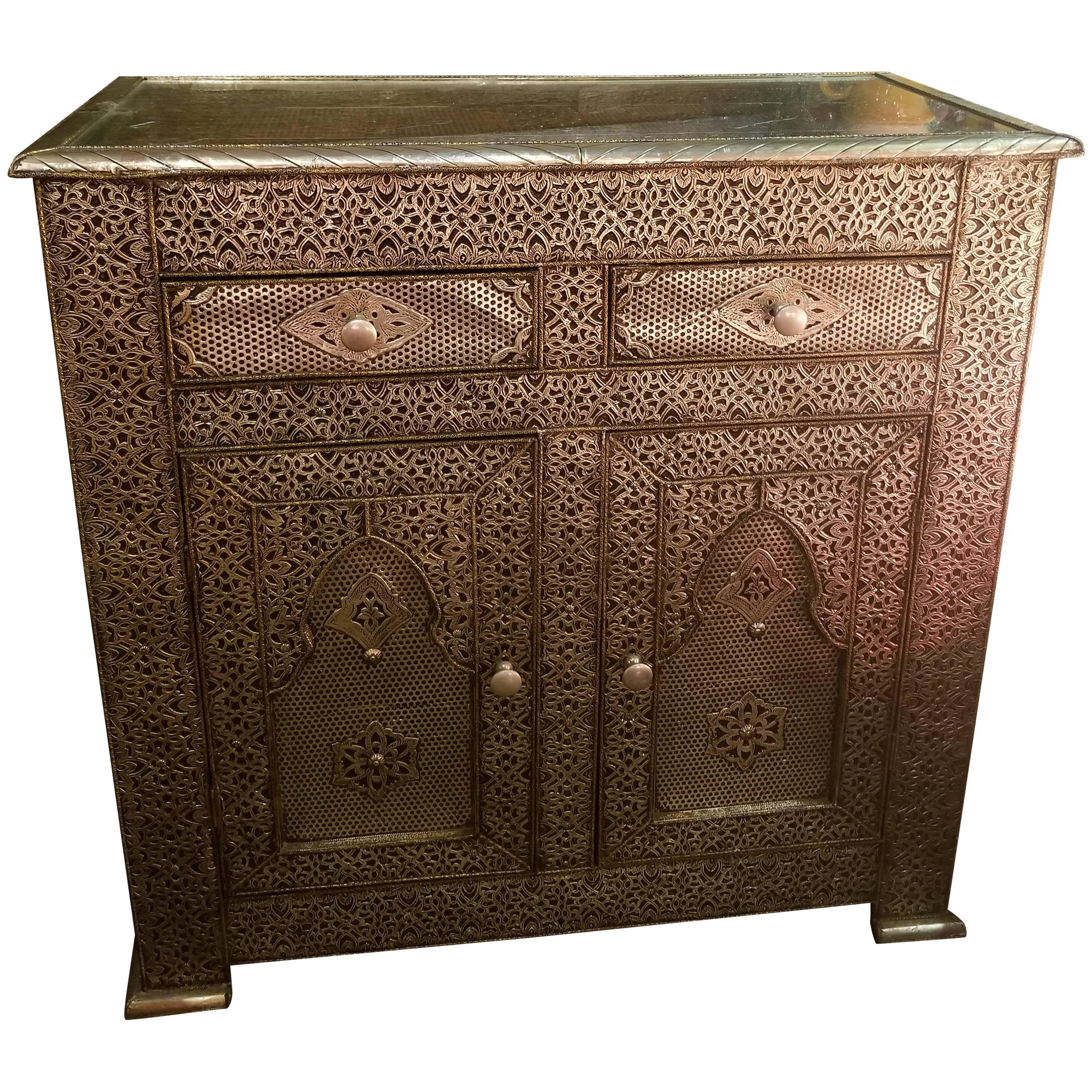 Metal Inlaid Moroccan Cabinet, Plenty of Storage