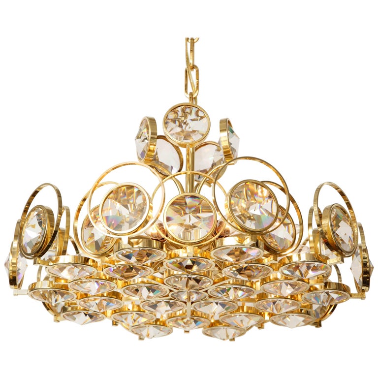 Gilt And Crystal Chandelier By Palwa For At 1stdibs Palwa Gilt Brass And Crystal Chandelier