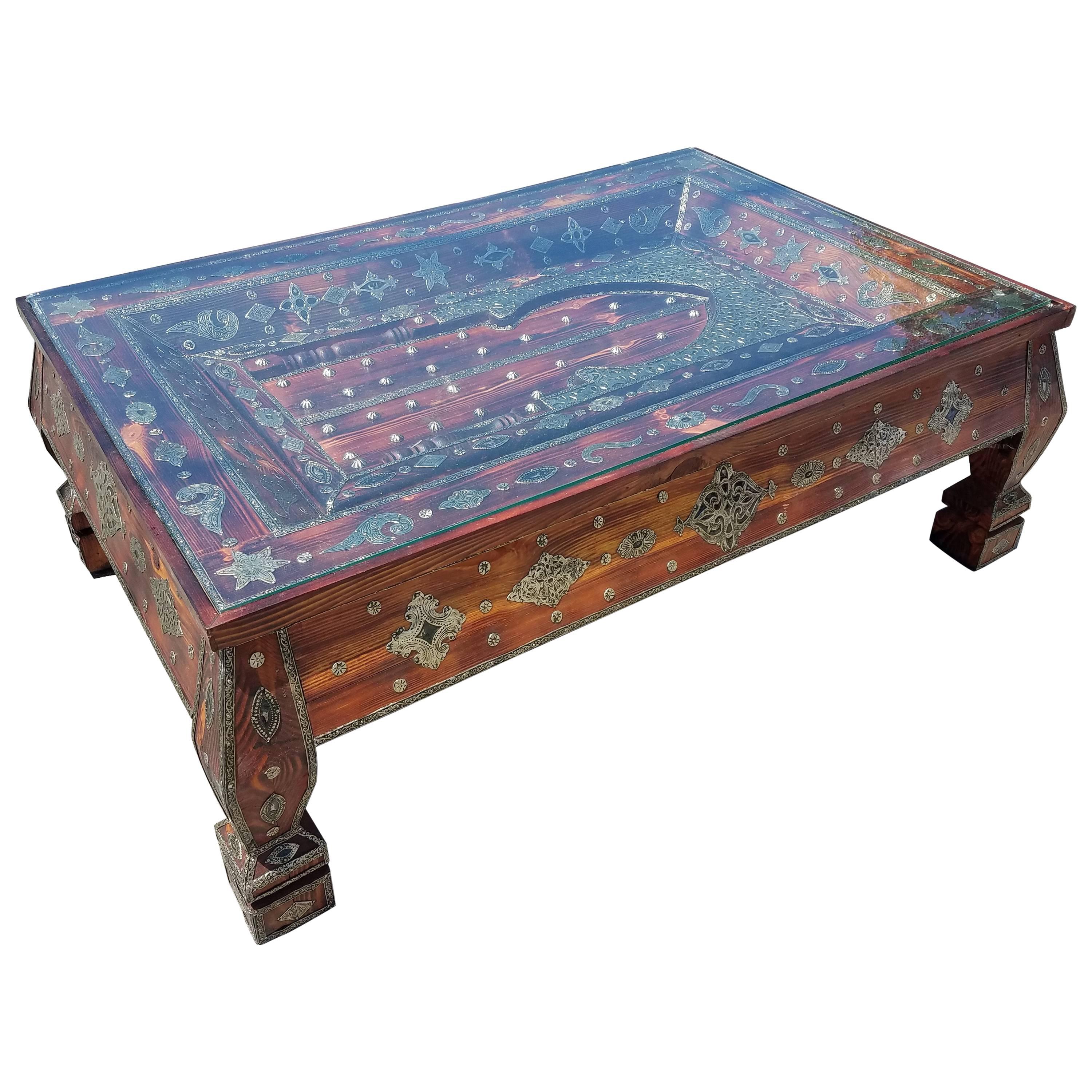 Moroccan Rectangular Metal Inlaid Coffee Table