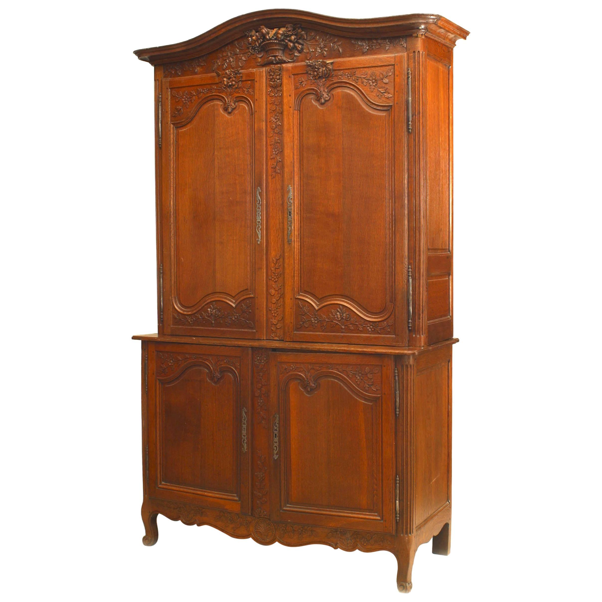 French Provincial 18th Century Carved Oak Cabinet For Sale