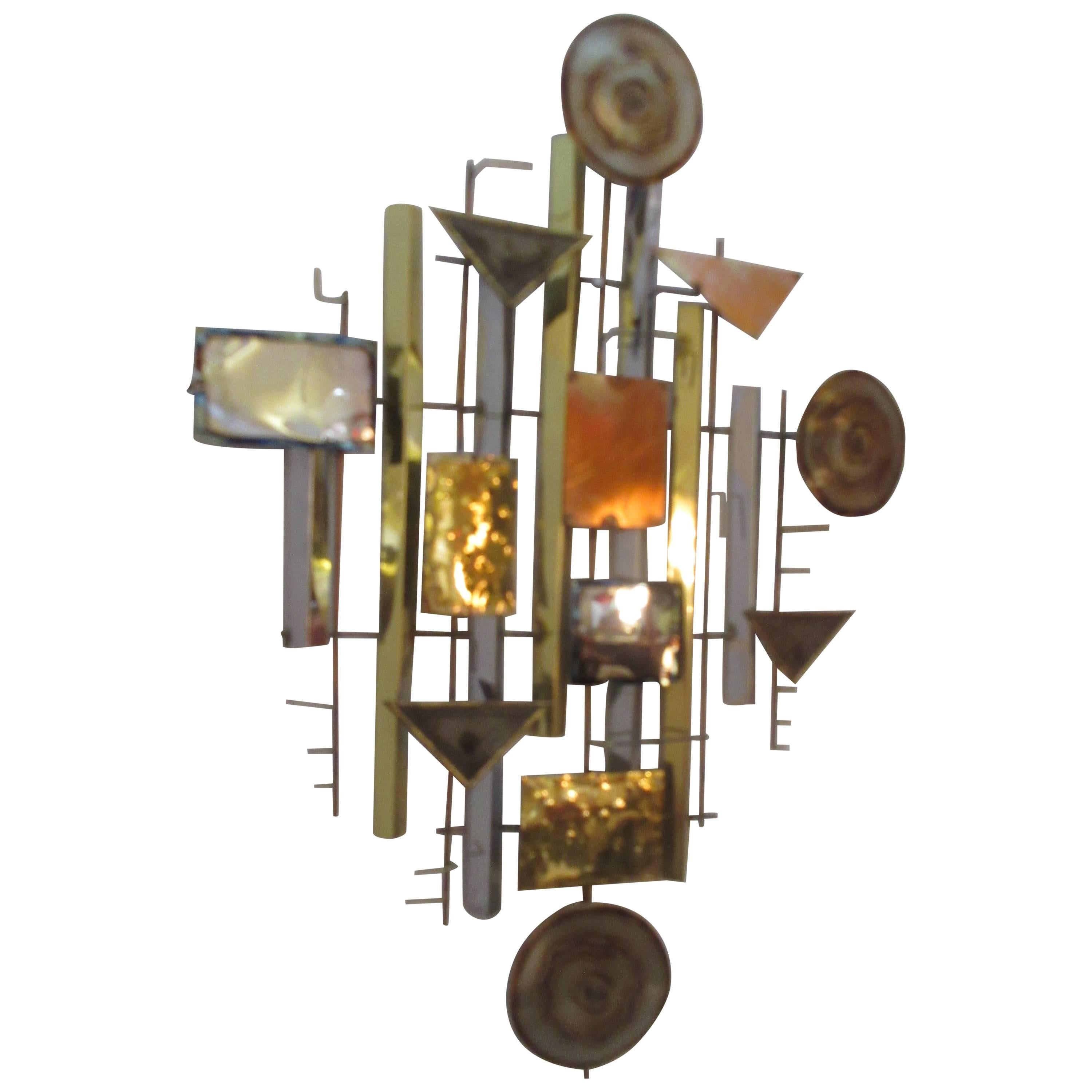 Abstract Brutalist Metal Wall Sculpture in the Style of C. Jere