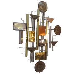 Vintage Abstract Brutalist Metal Wall Sculpture in the Style of C. Jere