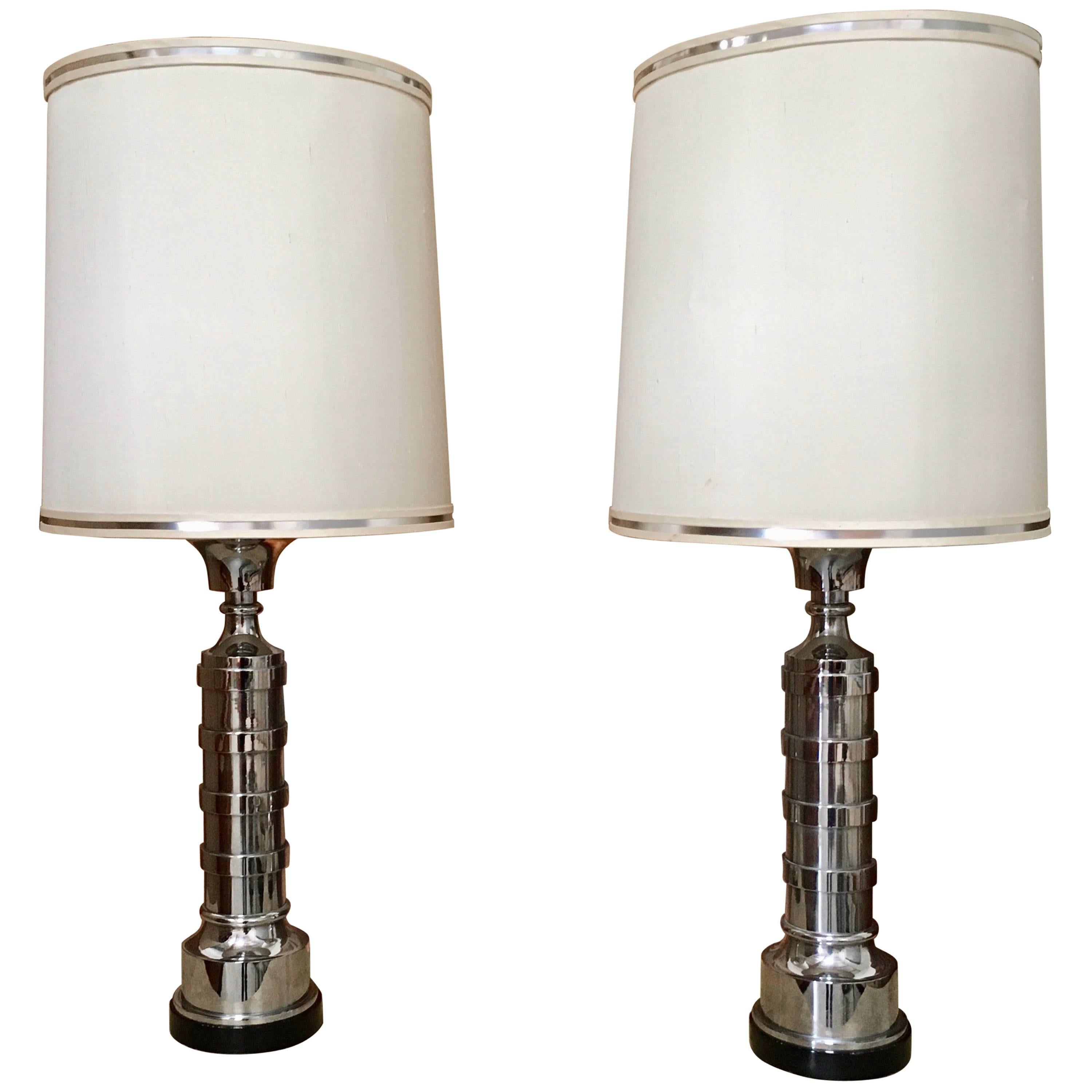 Pair of Chrome Machine Age Table Lamps