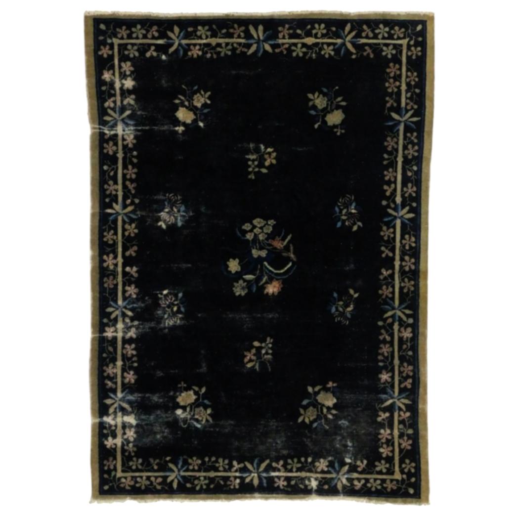 Distressed Antique Chinese Peking Rug with Jazz Age Chinoiserie Style