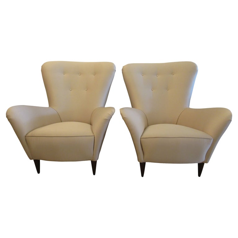 Pair Italian Modern Upholstered Armchairs, Paolo Buffa, 1950's For Sale