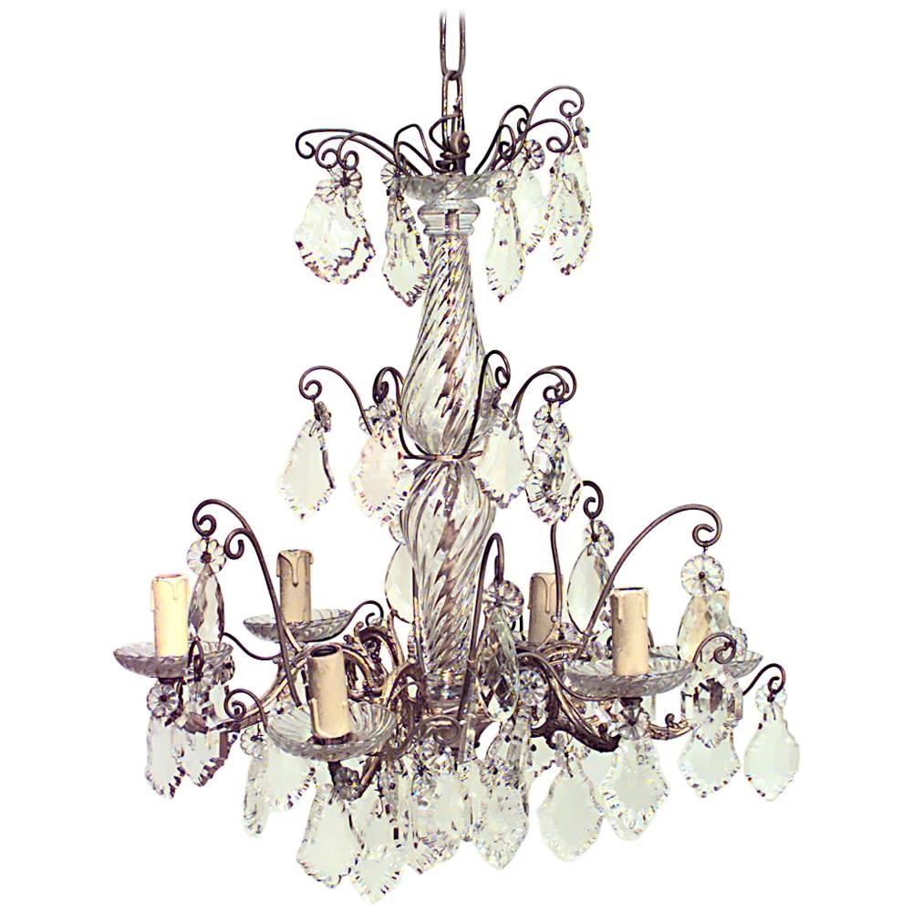 French Louis XV Style Bronze and Crystal Six-Scroll Arm Chandelier