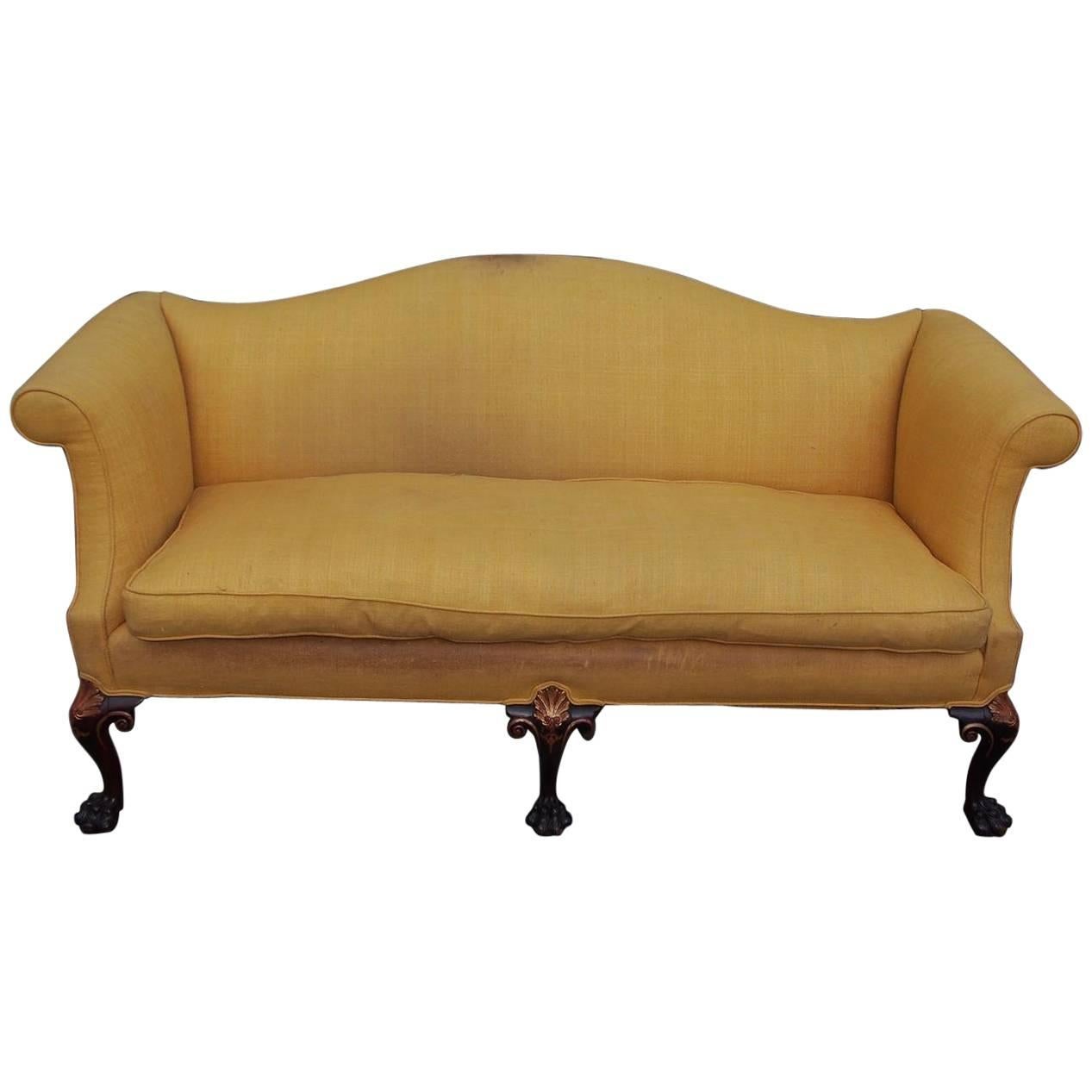 English Chippendale Mahogany Serpentine Gilt and Upholstered Sofa, Circa 1760