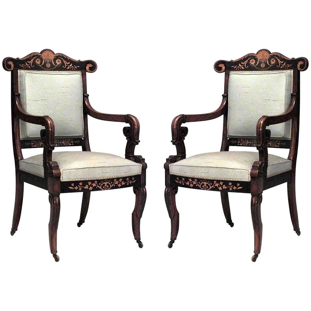 Pair of French Charles X Rosewood Armchairs For Sale
