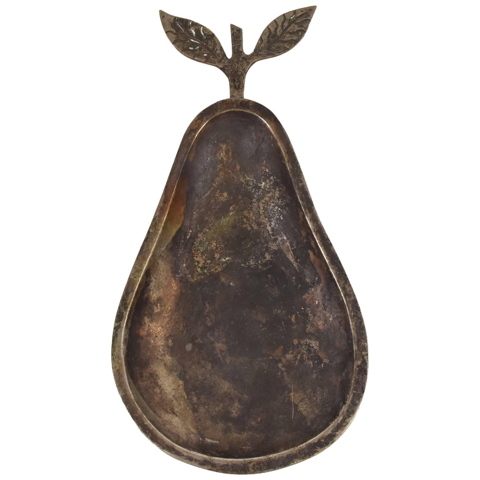 Midcentury Mexican Dish Pear Shade, Silver Plated, 1960s