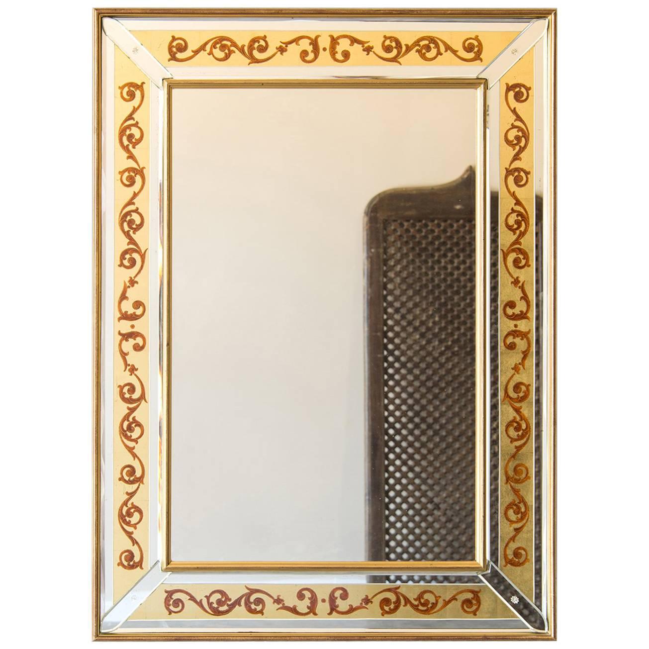 Vintage Italian Jansen Style Reverse Painted Florentine Scroll Mirror circa 1950