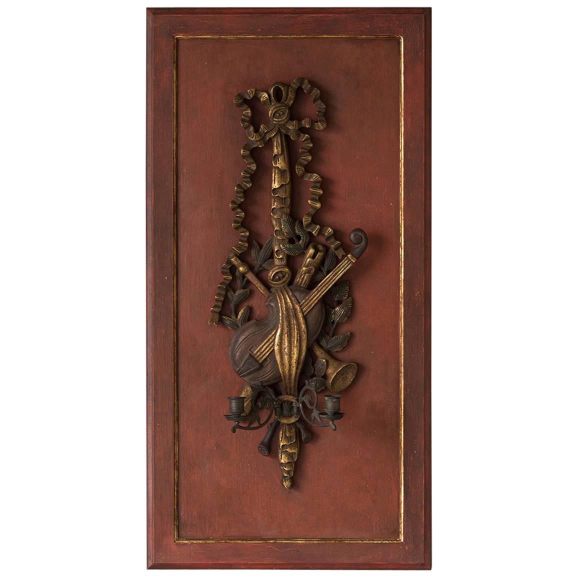 Vintage French Musical Motif Double Arm Sconce, circa 1930 For Sale
