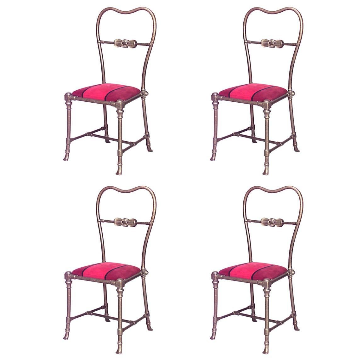 Set of 4 Outdoor French Victorian Brass Side Chairs For Sale