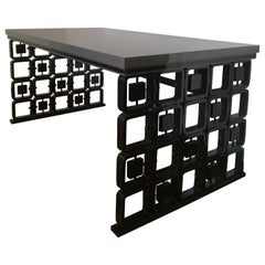 Italian Design Walnut Black and Grey Lacquered Desk Osvaldo Borsani