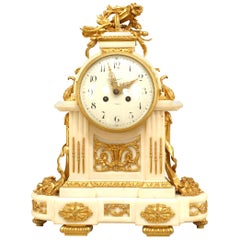 French Louis XVI Marble & Bronze Mantle Clock