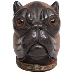 Antique Carved Lignum Vitae Bulldog Inkwell, circa 1860