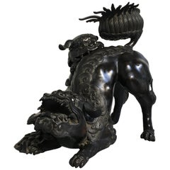 Large Late Qing Dynasty Chinese Cast Bronze Buddhistic Foo Lion Censer