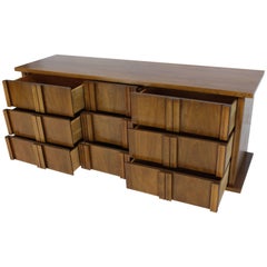 Nine Drawers Sculptural Solid Walnut Pulls Handles Long Dresser Credenza