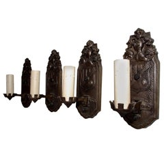 Antique Elegant Set of Four 1920s Cast Iron Sconces