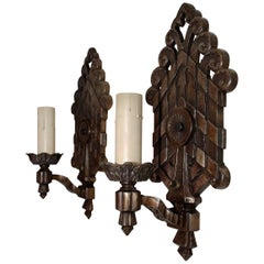 Rare Large Pair of 1920s Cast Iron Sconces