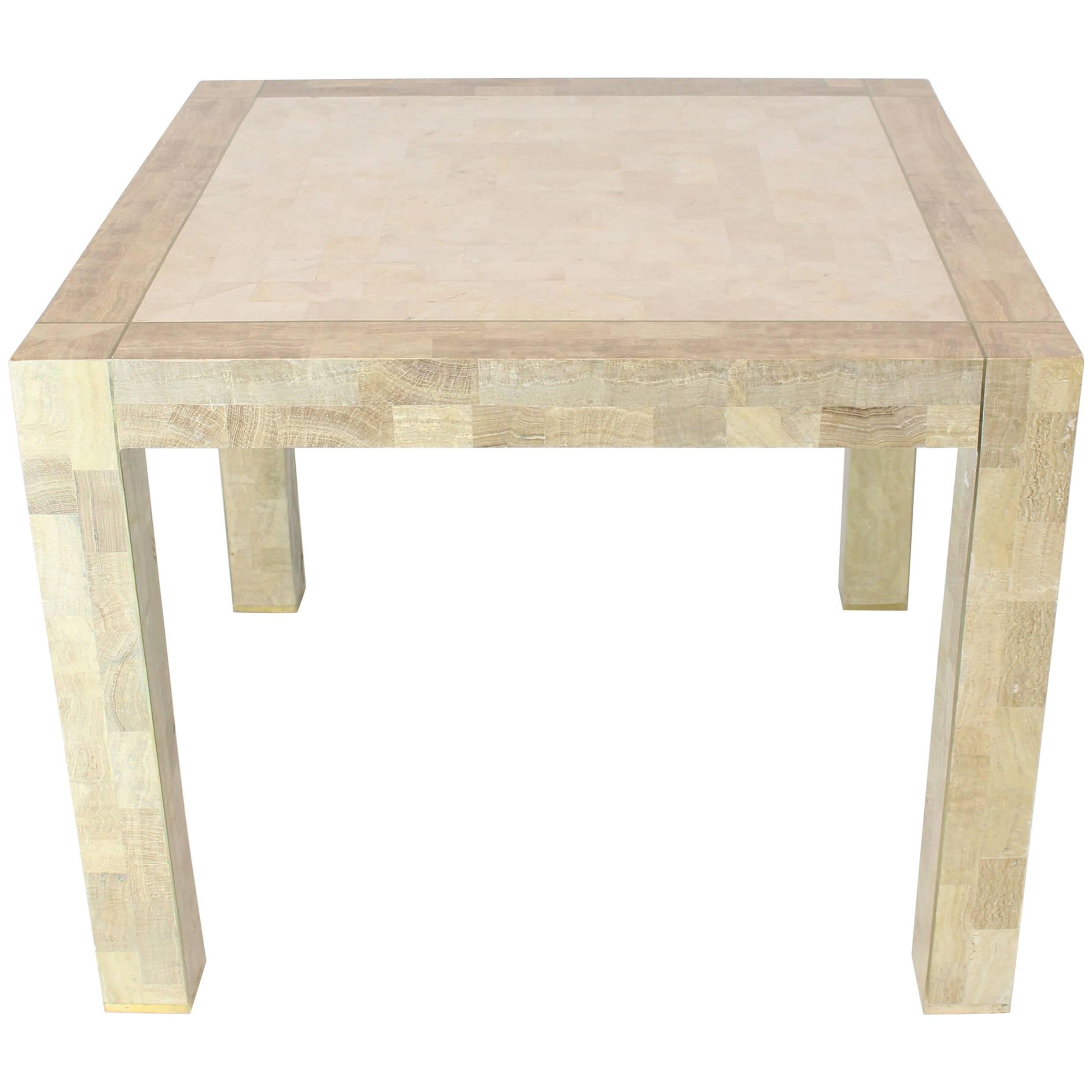 Tessellated Stone Veneer Brass Inlay Square Game Table
