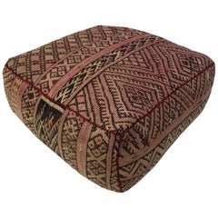 Moroccan Vintage Tribal Floor Pillow Seat Cushion Made from a Tribal Kilim Rug