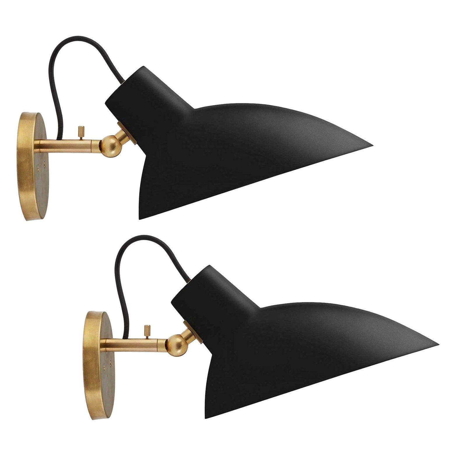 Pair of Vittoriano Viganò 'VV Cinquanta' Sconces in Black and Brass for Astep