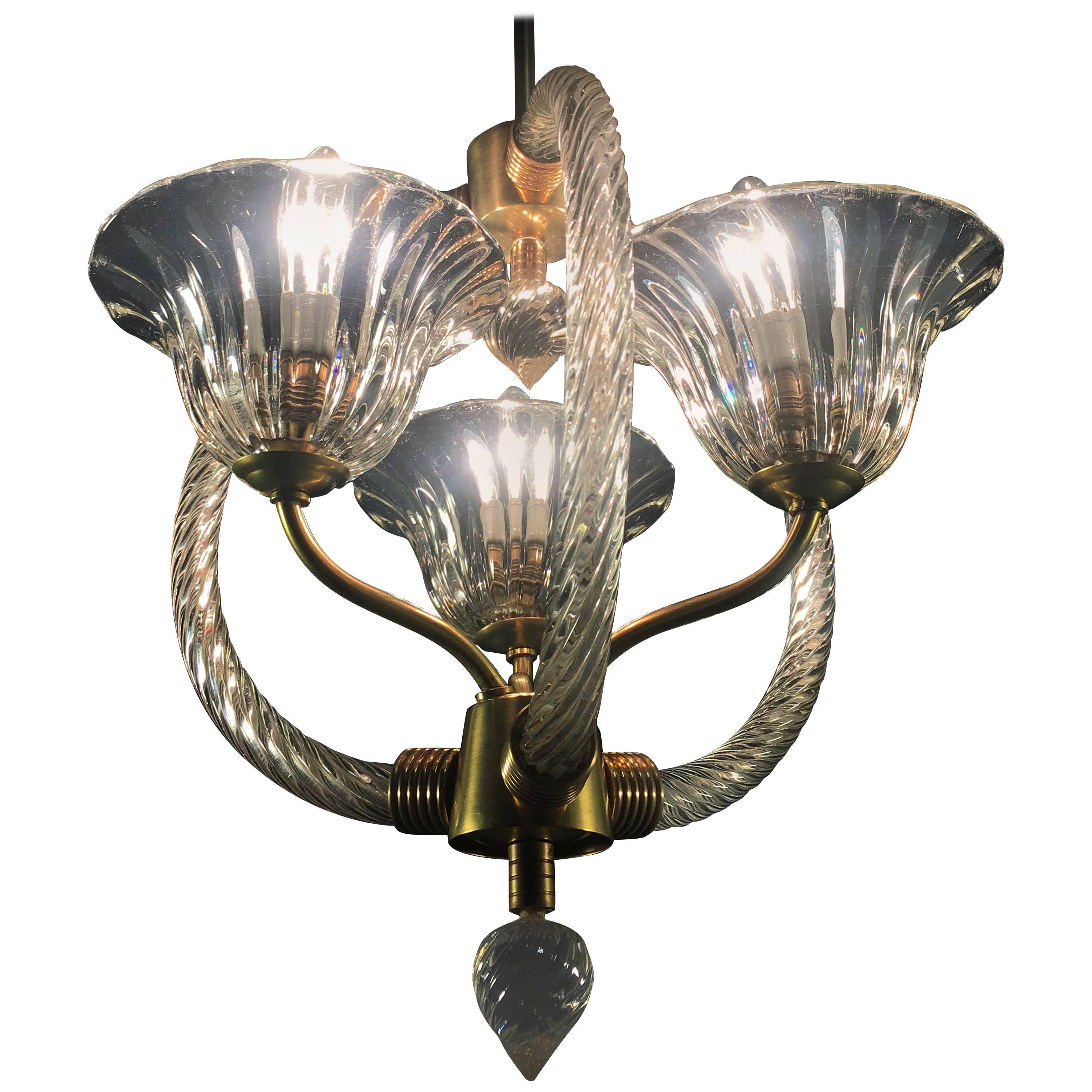 Charming Italian Chandelier by Barovier & Toso, Murano, 1940 For Sale